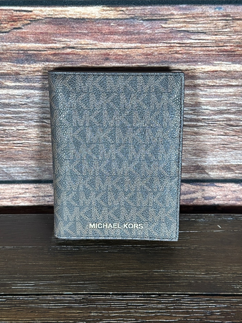 NWOT! Michael Kors Logo-Print Passport Card Holder in Dark Brown